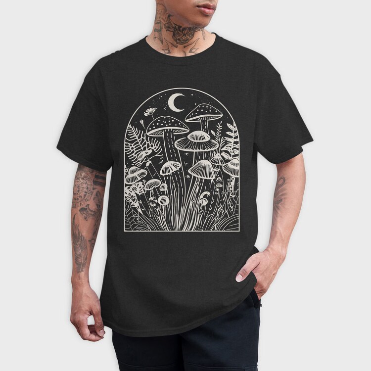 Mushrooms Moon Monochrome, Tricou Barbati (Unisex)