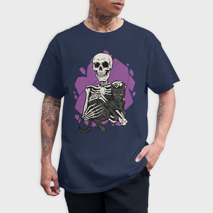 Skeleton Cuddling With a Black Cat, Tricou Barbati (Unisex)