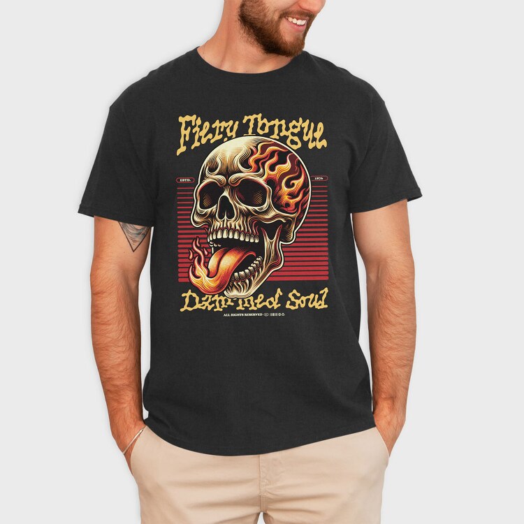 Skeleton Fiery Tongle, Tricou Barbati (Unisex)