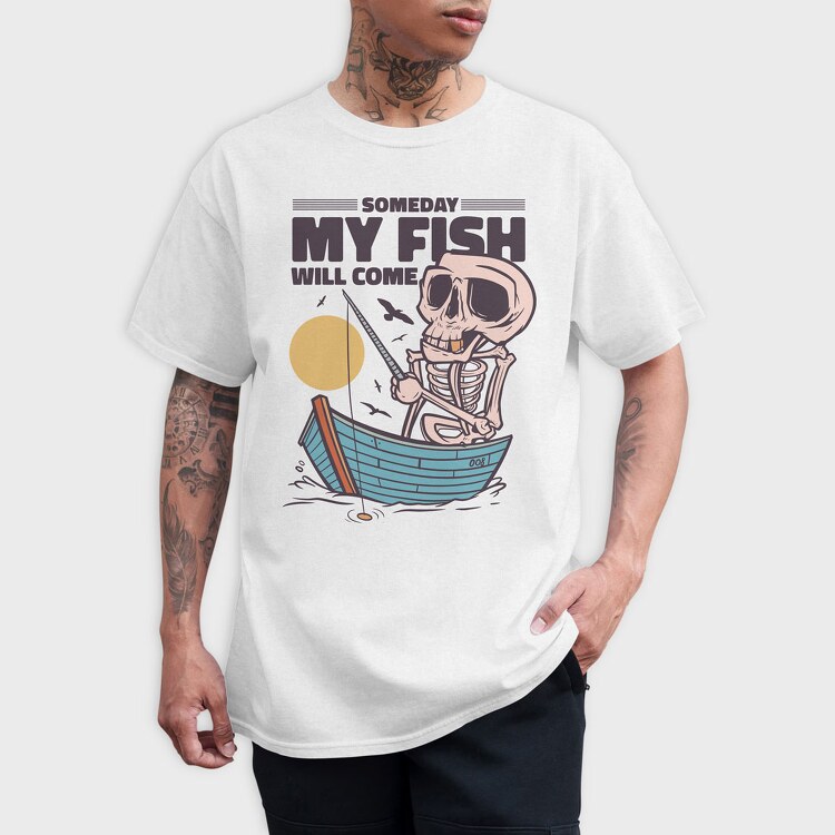 Skeleton Fishing, Tricou Barbati (Unisex)