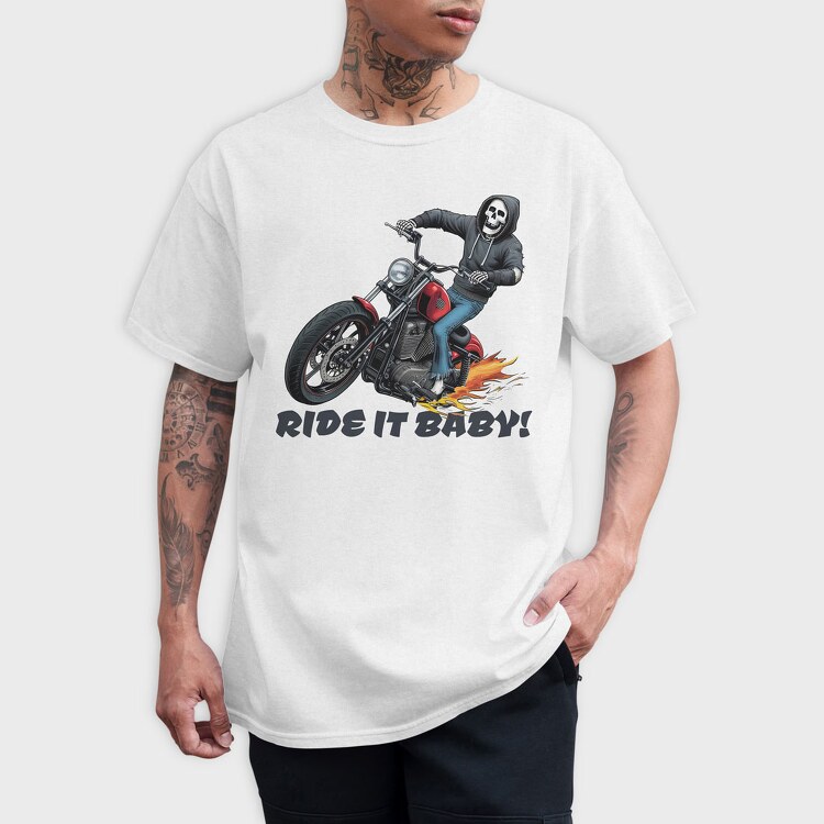 Skeleton Flames Moto, Tricou Barbati (Unisex)