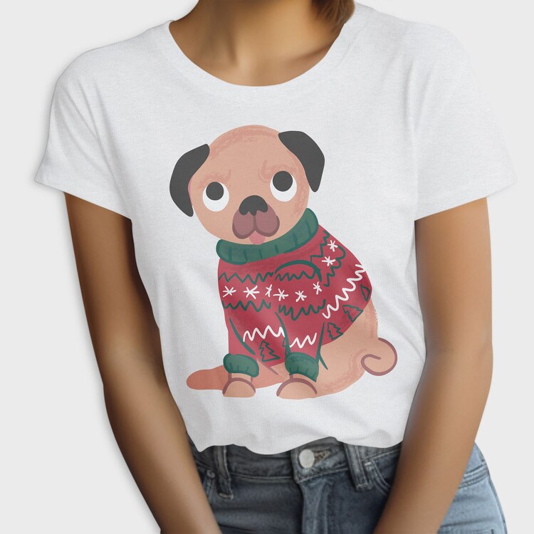 Pug Dog Wearing Uglysweater, Tricou Femei