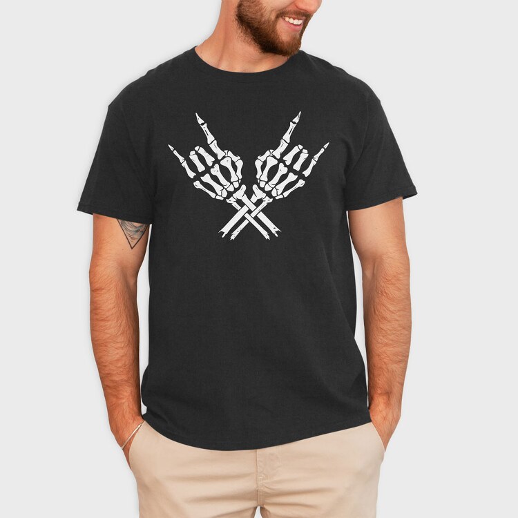 Skeleton Rock Horns, Tricou Barbati (Unisex)