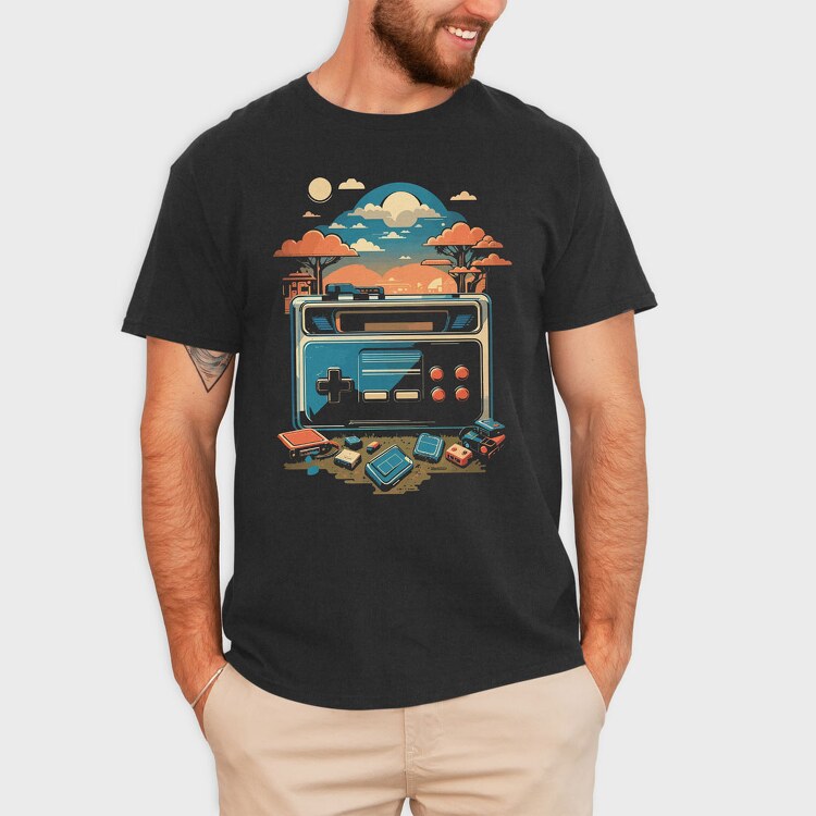 Retro Joystick Landscape, Tricou Barbati (Unisex)