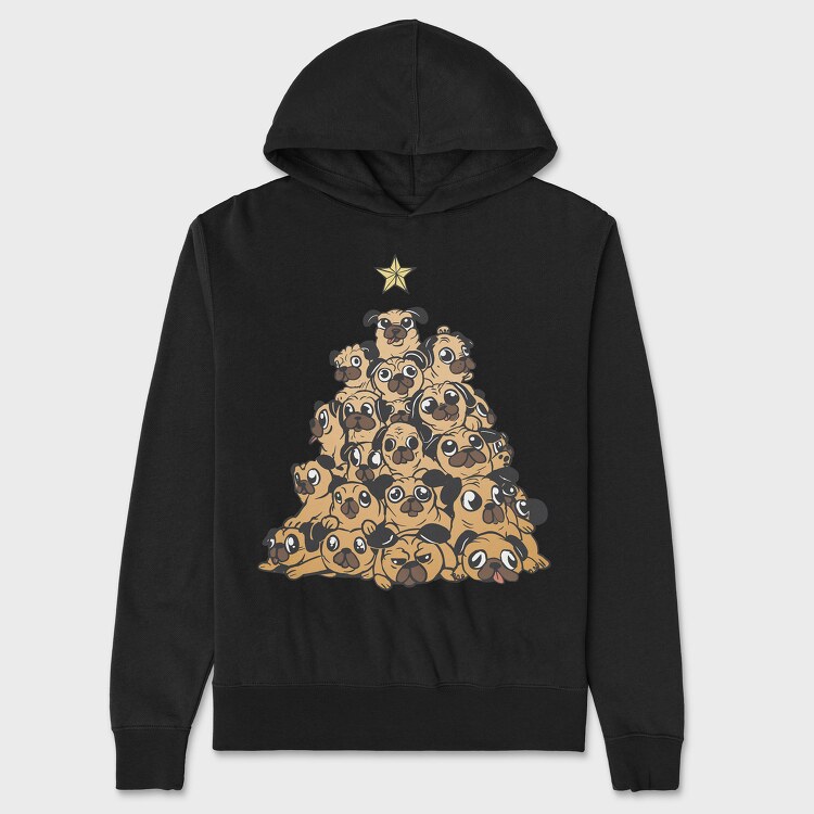 Pugs Christmas Tree, Hanorac Oversize Barbati (Unisex)