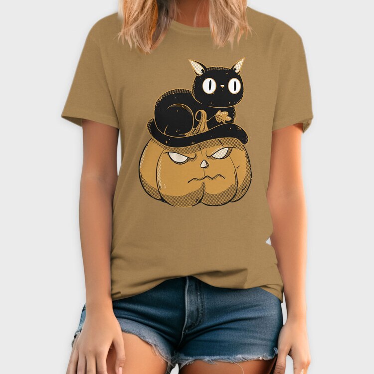 Pumpkin and Cute Black Cat, Tricou Barbati (Unisex)
