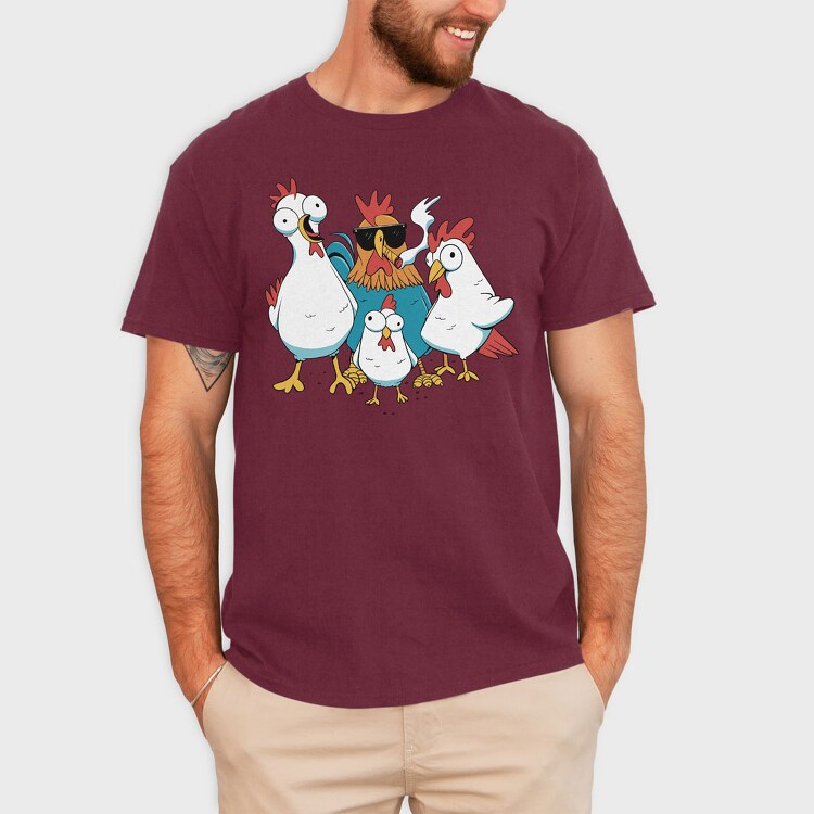 Rooster Cartoon Chickens, Tricou Barbati (Unisex)