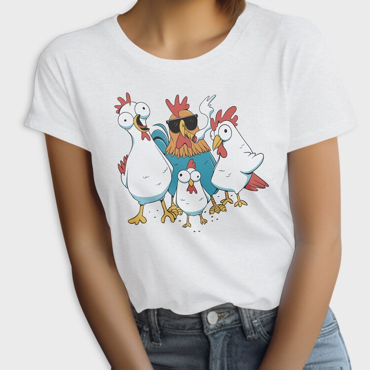 Rooster Cartoon Chickens, Tricou Femei
