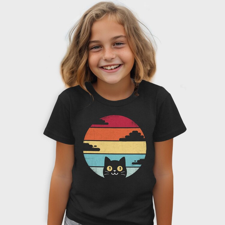 Retro Sunset Cat Funny, Tricou Copii