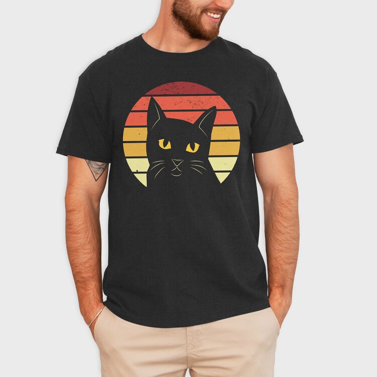 Retro Sunset Cat, Tricou Barbati (Unisex)