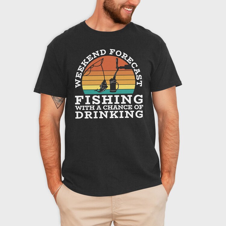 Retro Sunset Drink and Fishing, Tricou Barbati (Unisex)