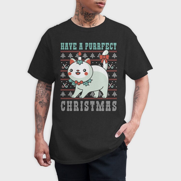 Purrfect Christmas Ugly Sweater, Tricou Barbati (Unisex)
