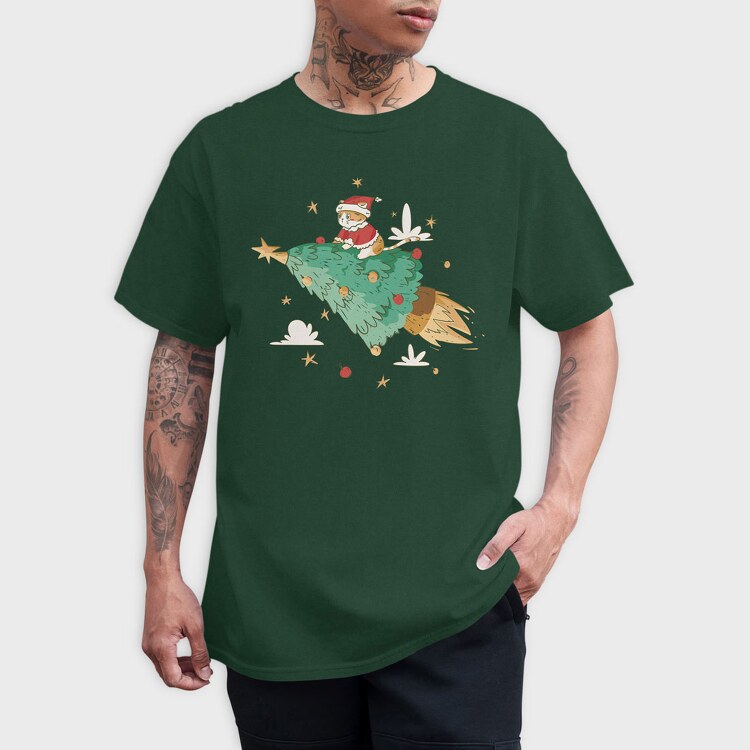 Santa Cat Christmas Tree, Tricou Barbati (Unisex)