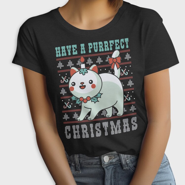 Purrfect Christmas Ugly Sweater, Tricou Femei