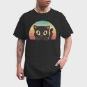 Peeking Cat Retro Sunset, Tricou Barbati (Unisex)