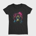 Monkey Headphones Portrait, Tricou Femei