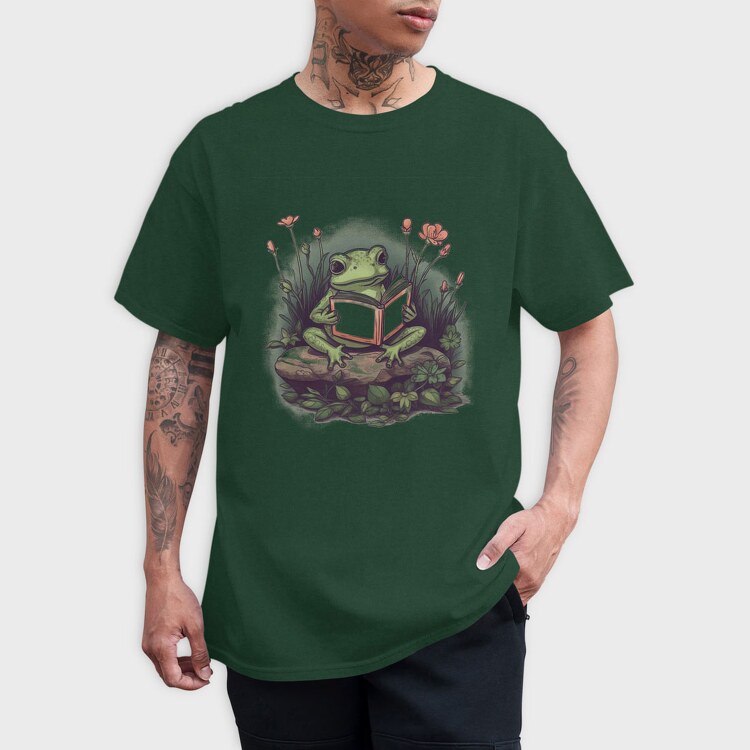 Frog Reading Flowers, Tricou Barbati (Unisex)
