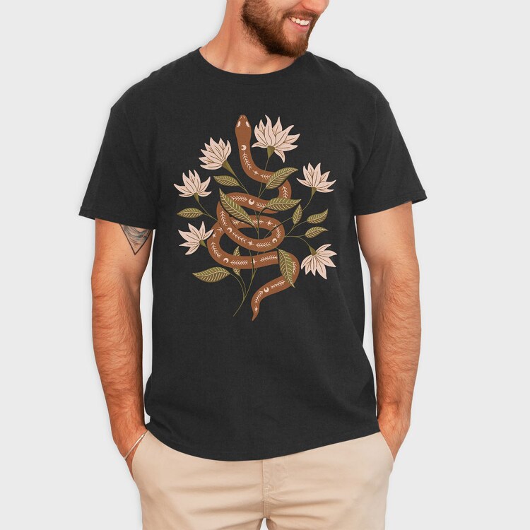 Snake and Flowers, Tricou Barbati (Unisex)