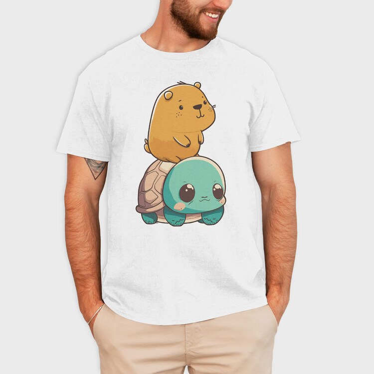 Kawaii Capybara and Turtle, Tricou Barbati (Unisex)