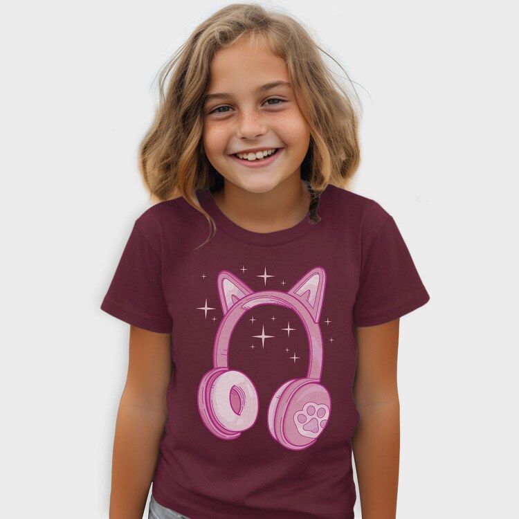 Kawaii Pink Headphones, Tricou Copii