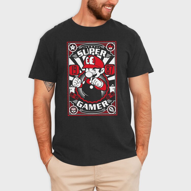 Super Gamer 1987 Mario, Tricou Barbati (Unisex)
