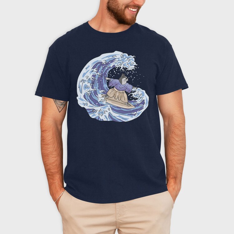 Cat Surfing Japanese Wave, Tricou Barbati (Unisex)