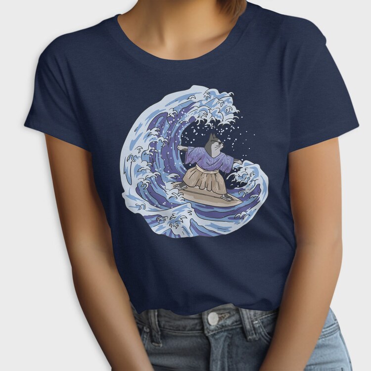 Cat Surfing Japanese Wave, Tricou Femei
