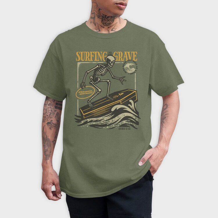 Surfing Grave Skeleton, Tricou Barbati (Unisex)