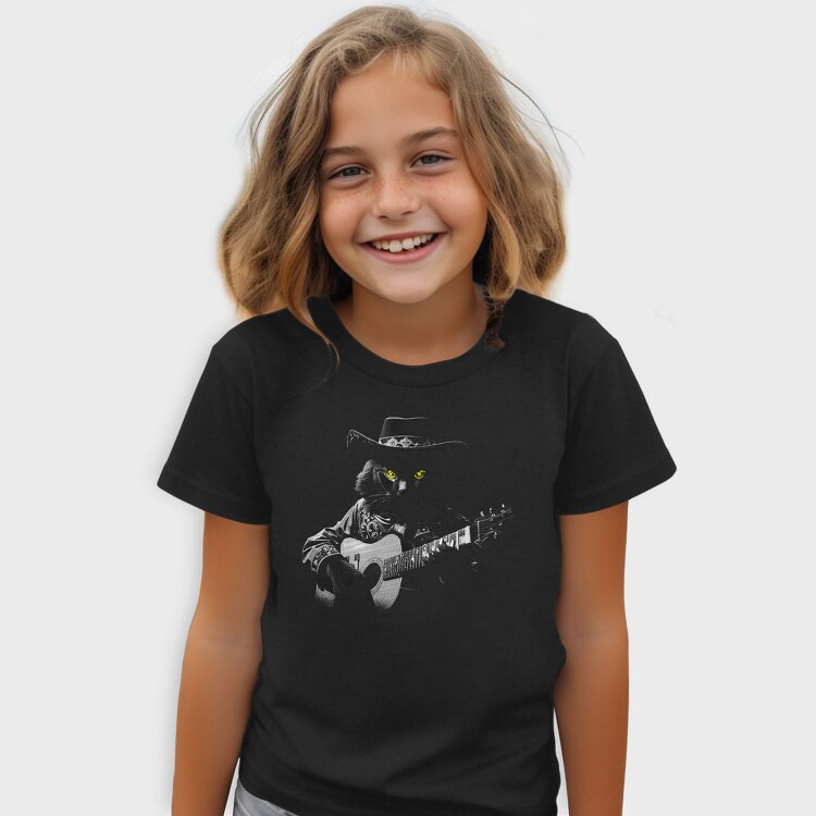 Guitar Cat Monochrome, Tricou Copii