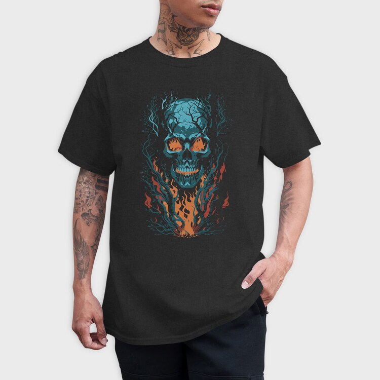 Skull Flames, Tricou Barbati (Unisex)