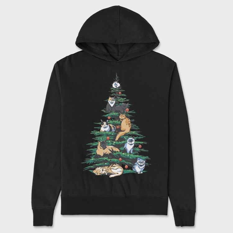 Christmas Tree Cats Realistic, Hanorac Oversize Barbati (Unisex)