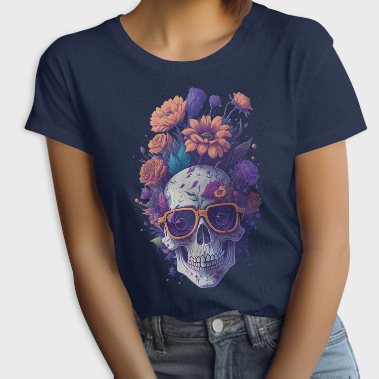 Skull Flowers Glasses, Tricou Femei