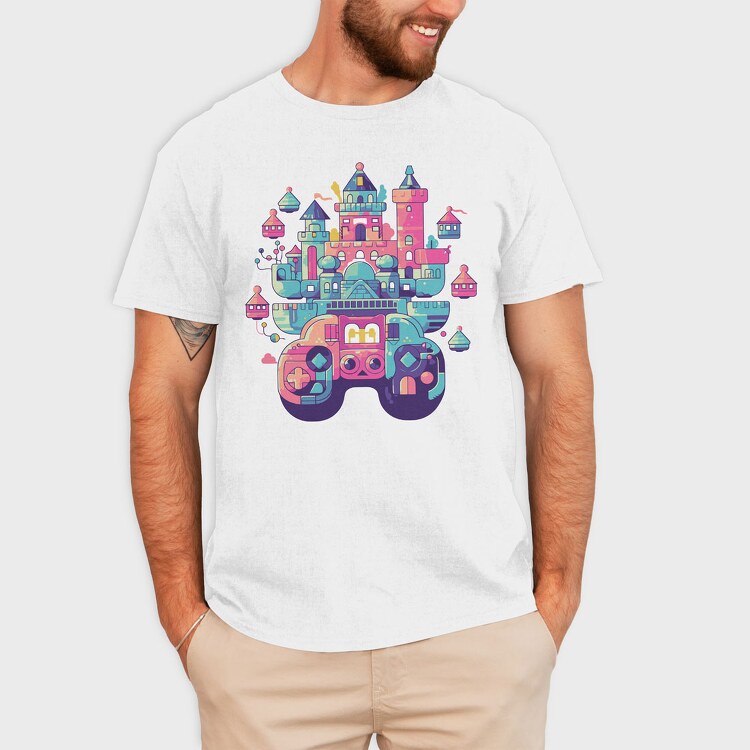 Castle Made Up With Gaming Controllers, Tricou Barbati (Unisex)