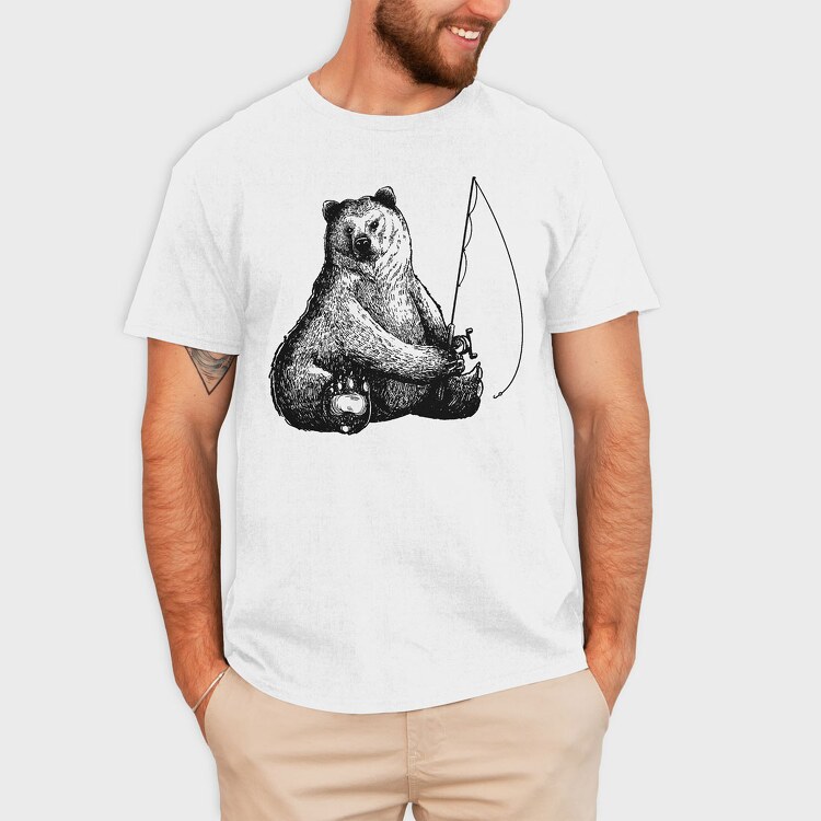Hand Drawn Bear Fishing, Tricou Barbati (Unisex)