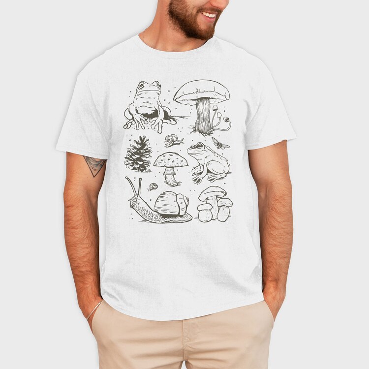 Handrawn Frogs Mushrooms, Tricou Barbati (Unisex)
