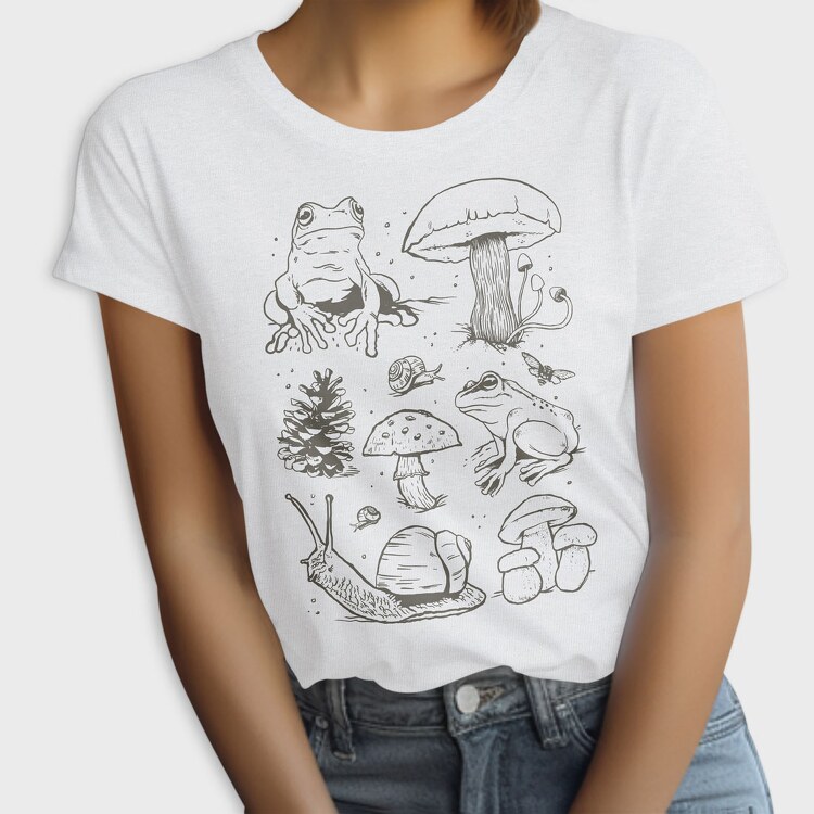 Handrawn Frogs Mushrooms, Tricou Femei