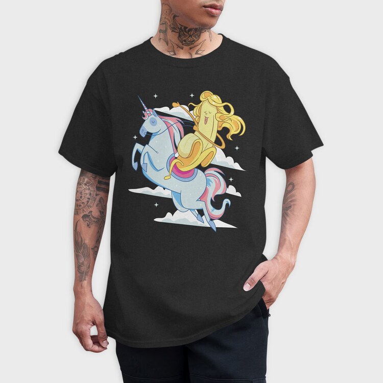 Banana Riding Unicorn, Tricou Barbati (Unisex)