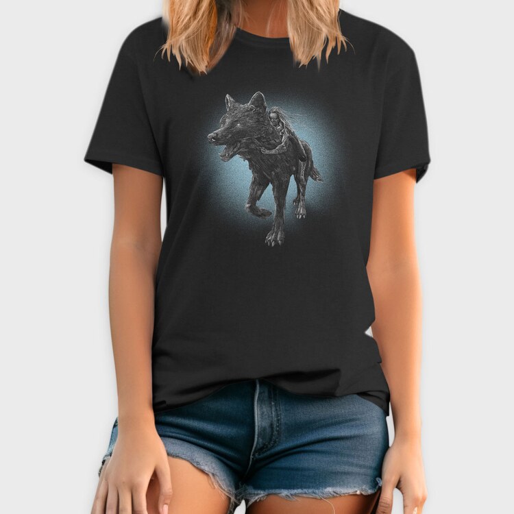 Girl Riding Wolf, Tricou Barbati (Unisex)