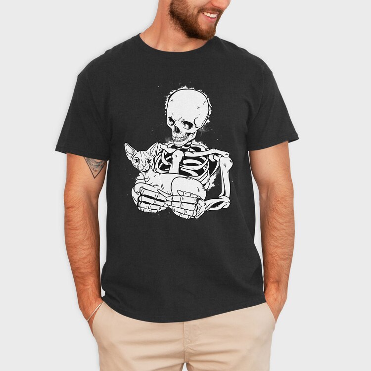 Skull With Cat, Tricou Barbati (Unisex)