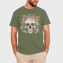 Skull With Mushrooms and Flowers, Tricou Barbati (Unisex)