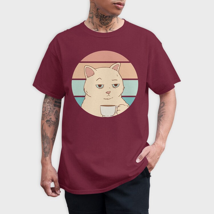 Bored Cat With Coffee, Tricou Barbati (Unisex)