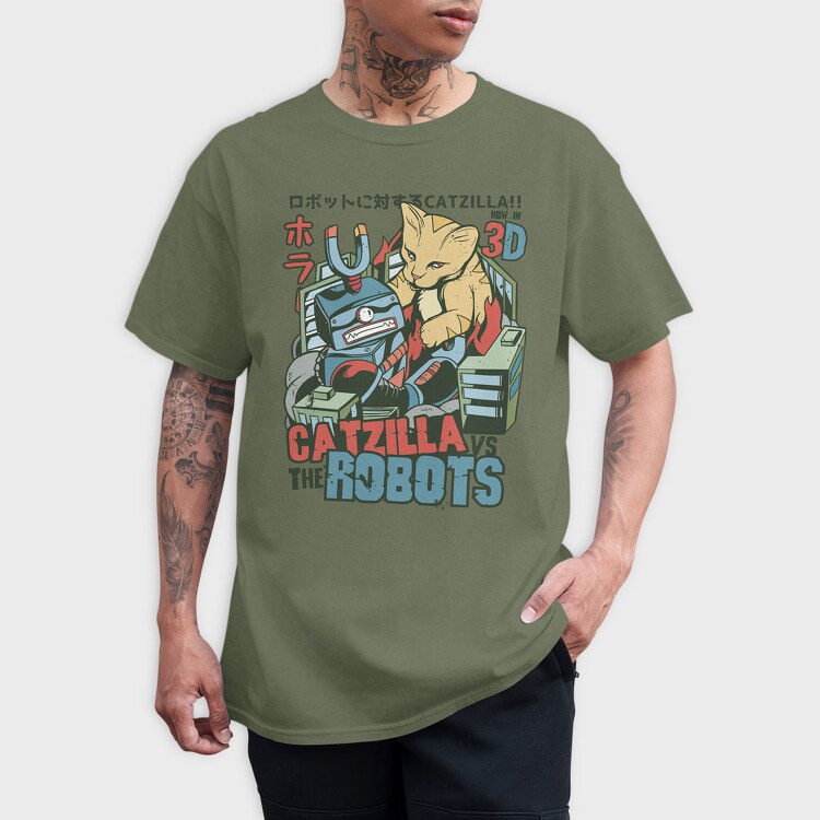 Catzilla vs Robot, Tricou Barbati (Unisex)