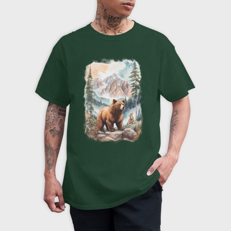 Bear Watercolor Forest, Tricou Barbati (Unisex)