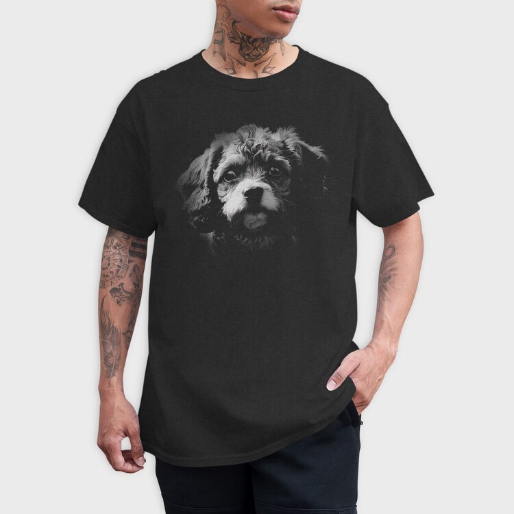Cavapoo Dog Monochrome, Tricou Barbati (Unisex)