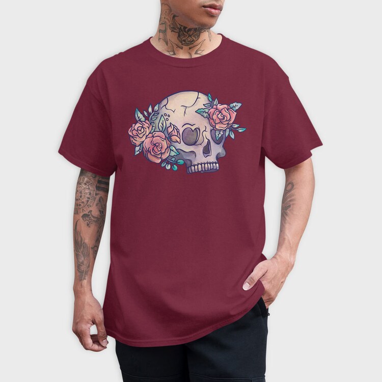 Tattoo Skull Flowers, Tricou Barbati (Unisex)