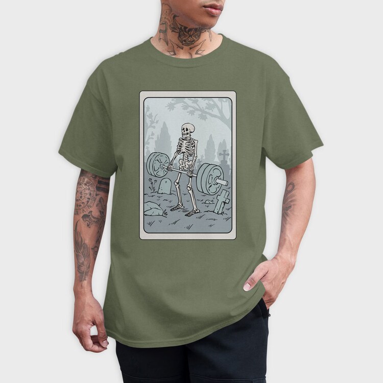 Skeleton Deadlifting Tarot Card, Tricou Barbati (Unisex)