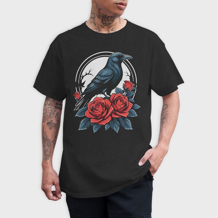 Crow and Roses, Tricou Barbati (Unisex)
