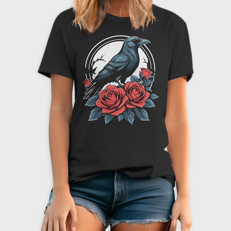 Crow and Roses, Tricou Barbati (Unisex)